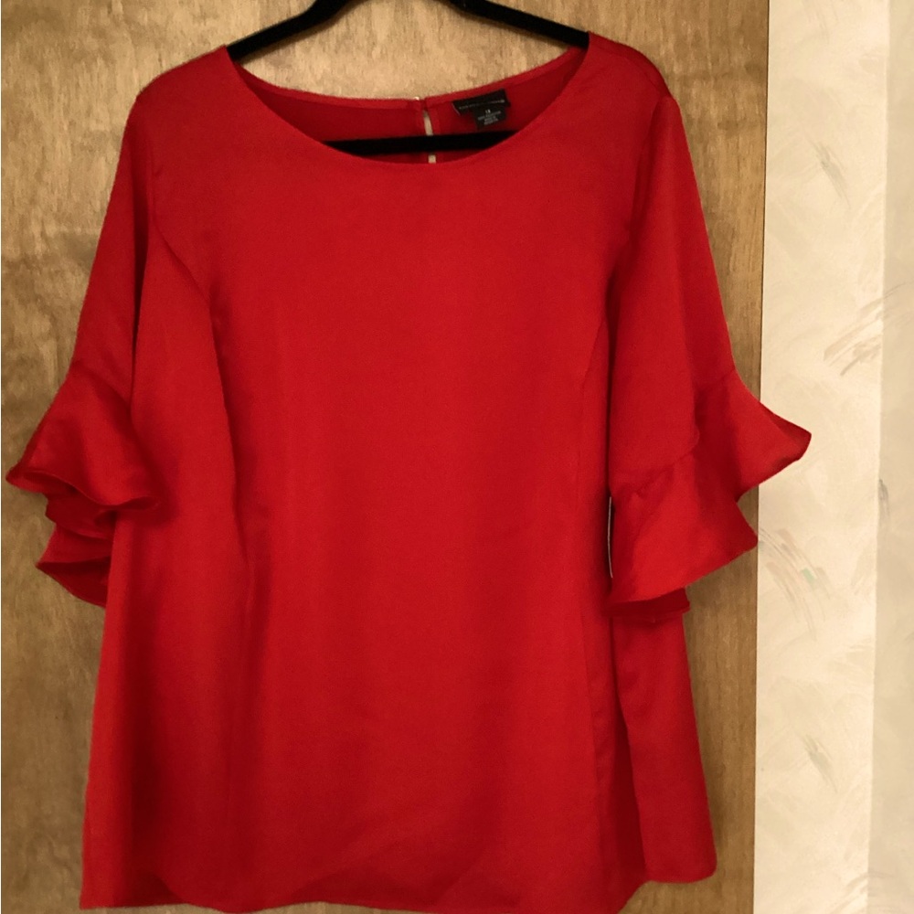 Liz Claiborne,1X,Red Ruffle Sleeve Women's Top